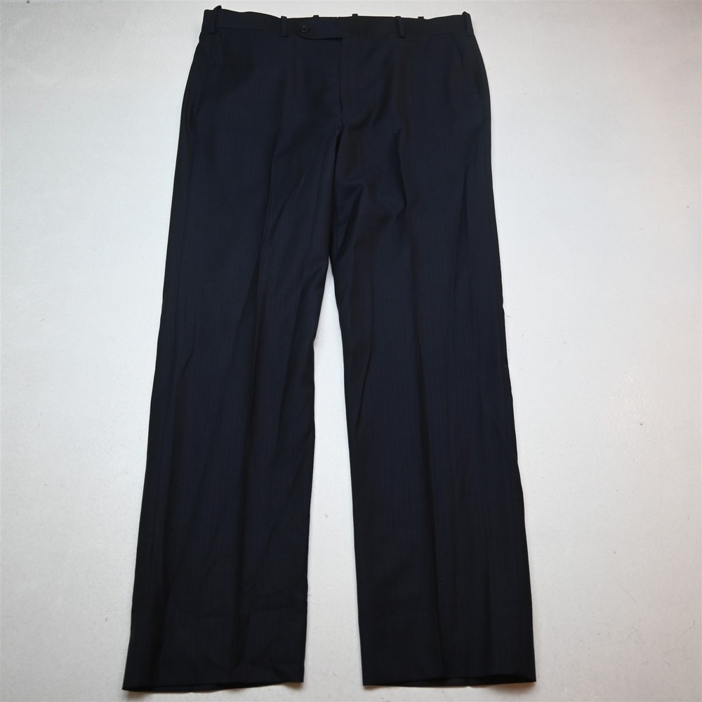 Tom James 36x32 Navy Blue Striped Wool Flat Front Straight Dress Mens Pants